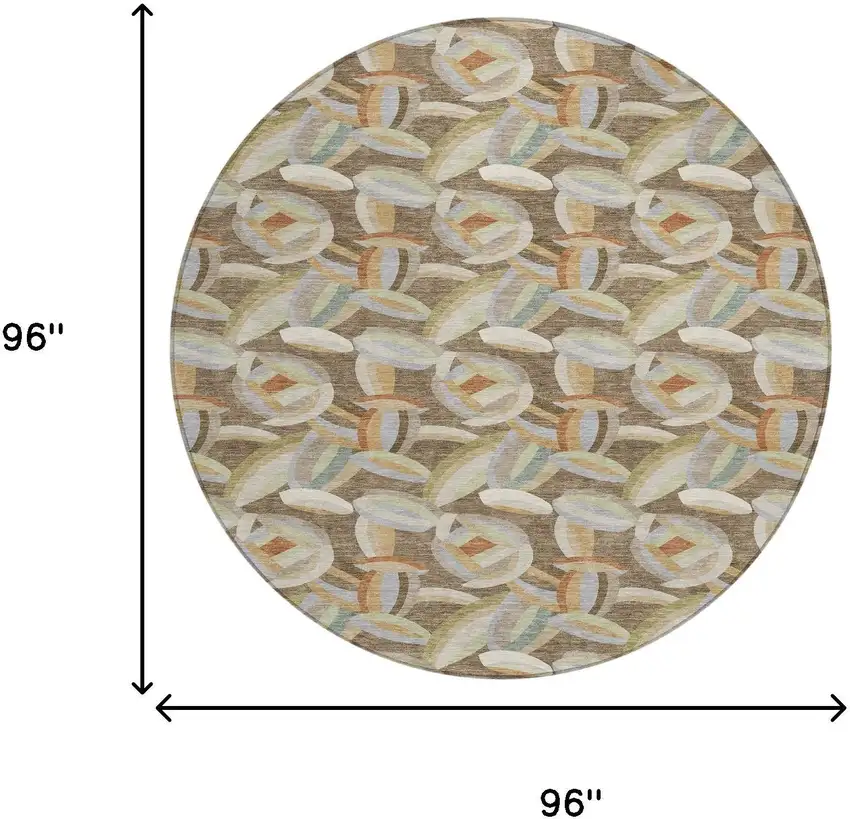 8' Brown And Ivory Round Abstract Washable Indoor Outdoor Area Rug Photo 8
