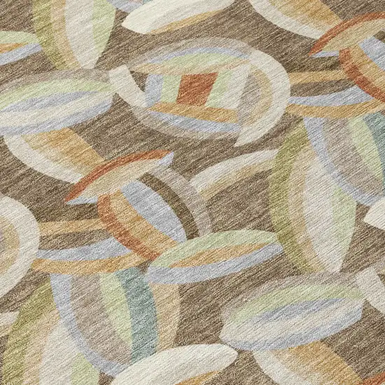 8' Brown And Ivory Round Abstract Washable Indoor Outdoor Area Rug Photo 7