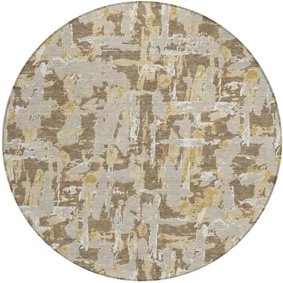 8' Brown And Ivory Round Abstract Washable Indoor Outdoor Area Rug Photo 2