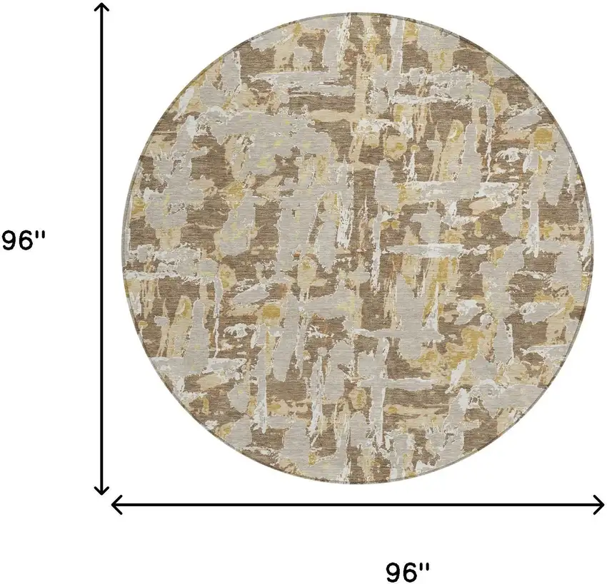 8' Brown And Ivory Round Abstract Washable Indoor Outdoor Area Rug Photo 8