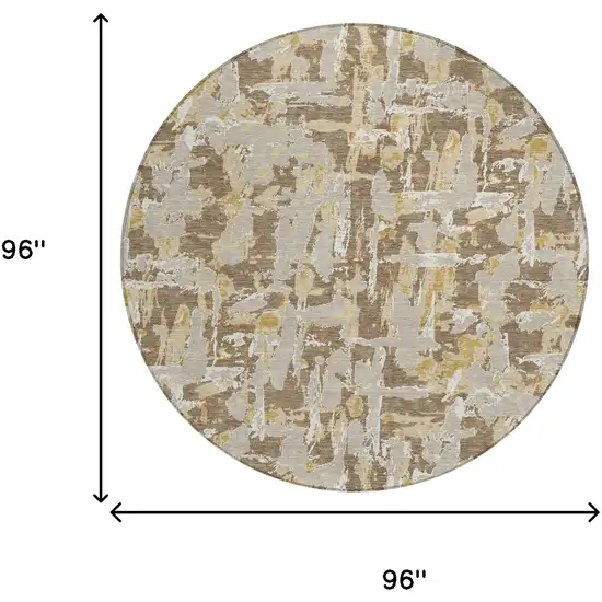8' Brown And Ivory Round Abstract Washable Indoor Outdoor Area Rug Photo 8
