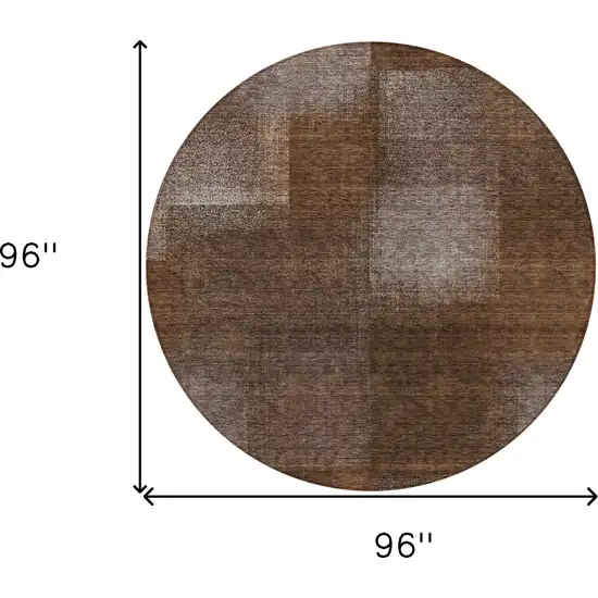 8' Brown And Ivory Round Abstract Washable Indoor Outdoor Area Rug Photo 8
