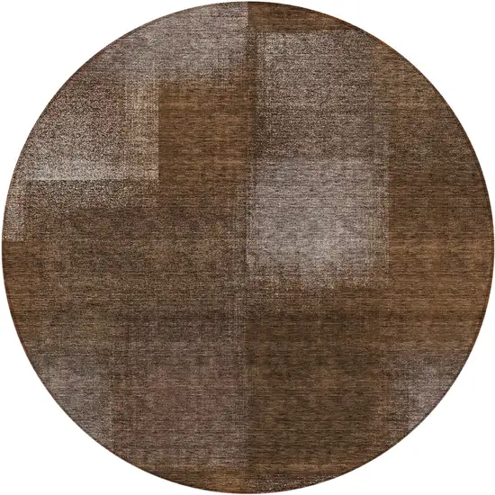 8' Brown And Ivory Round Abstract Washable Indoor Outdoor Area Rug Photo 1