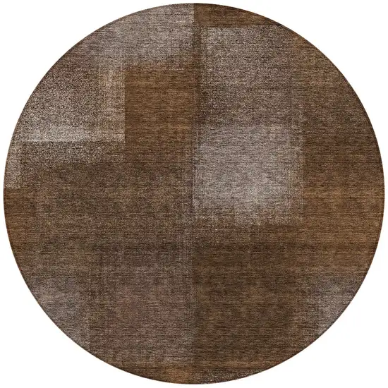 8' Brown And Ivory Round Abstract Washable Indoor Outdoor Area Rug Photo 6