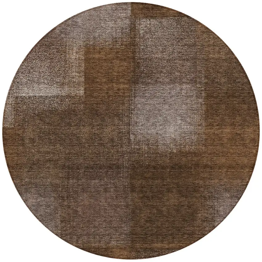 8' Brown And Ivory Round Abstract Washable Indoor Outdoor Area Rug Photo 6