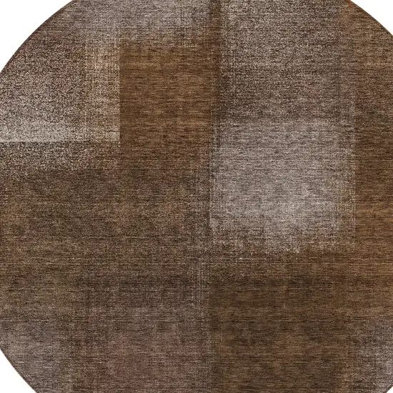 8' Brown And Ivory Round Abstract Washable Indoor Outdoor Area Rug Photo 4