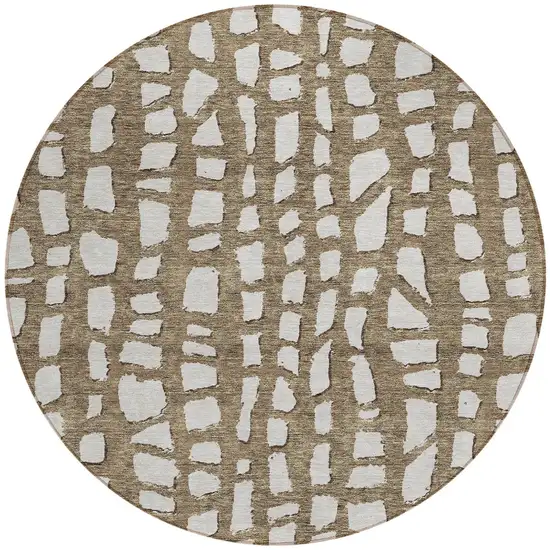 8' Brown And Ivory Round Abstract Washable Indoor Outdoor Area Rug Photo 6