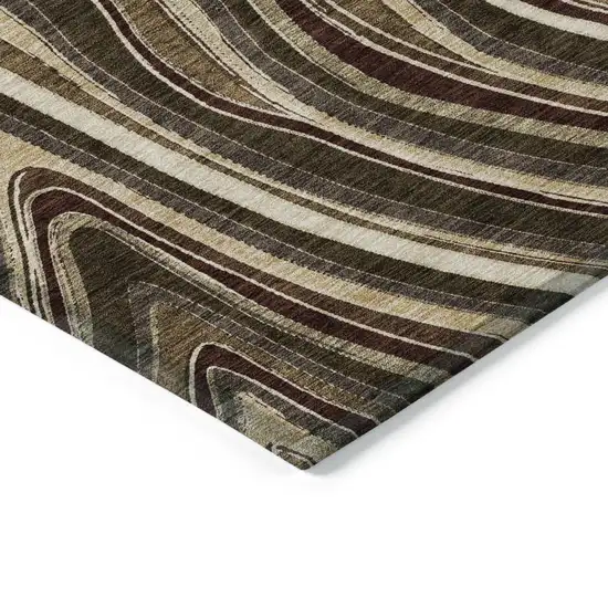 8' Brown And Ivory Round Abstract Washable Indoor Outdoor Area Rug Photo 2