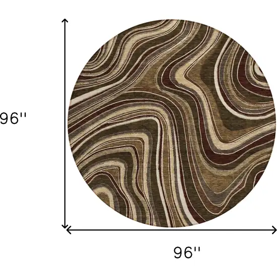 8' Brown And Ivory Round Abstract Washable Indoor Outdoor Area Rug Photo 8