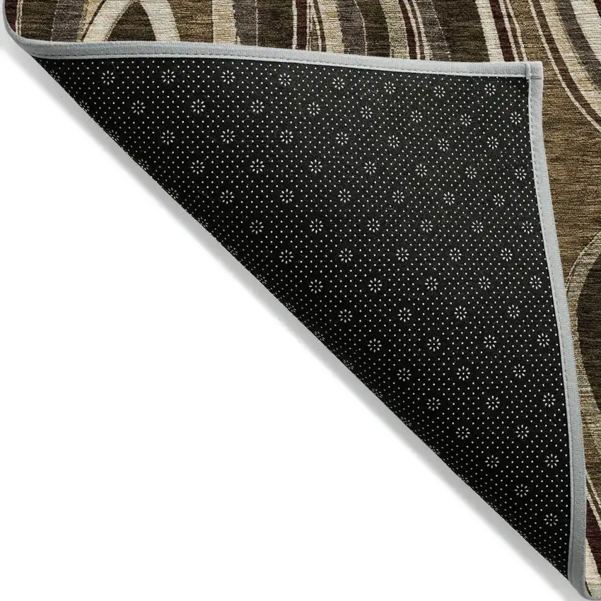 8' Brown And Ivory Round Abstract Washable Indoor Outdoor Area Rug Photo 5