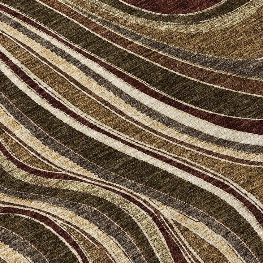 8' Brown And Ivory Round Abstract Washable Indoor Outdoor Area Rug Photo 9