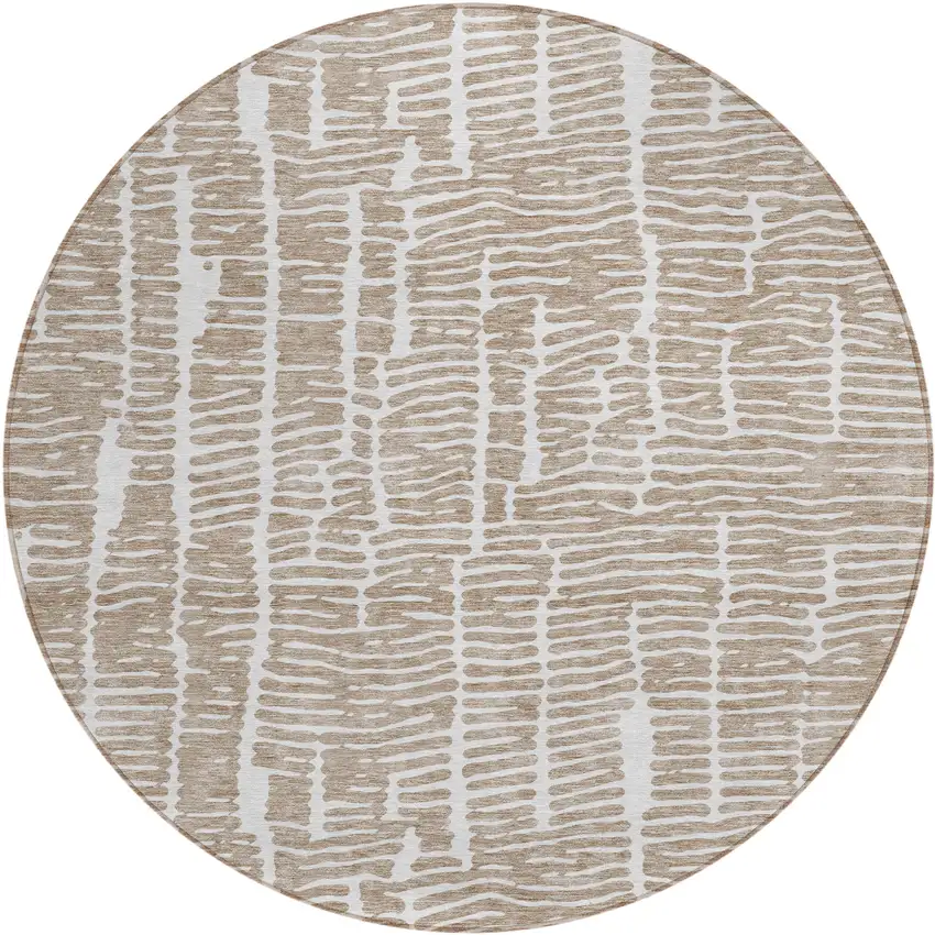 8' Brown And Ivory Round Abstract Washable Indoor Outdoor Area Rug Photo 2