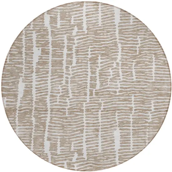 8' Brown And Ivory Round Abstract Washable Indoor Outdoor Area Rug Photo 2