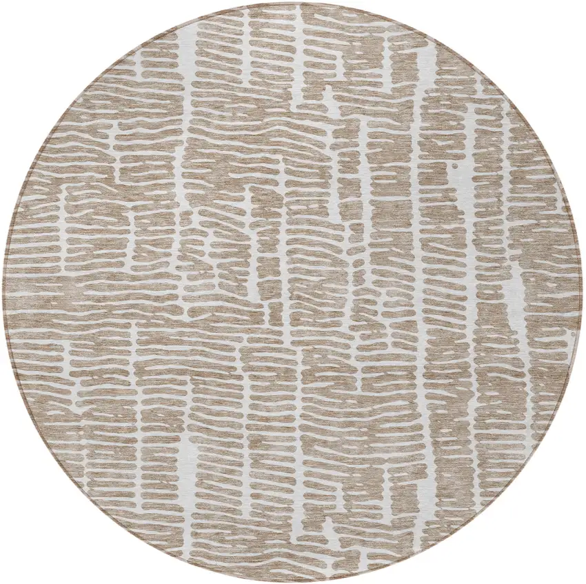 8' Brown And Ivory Round Abstract Washable Indoor Outdoor Area Rug Photo 5