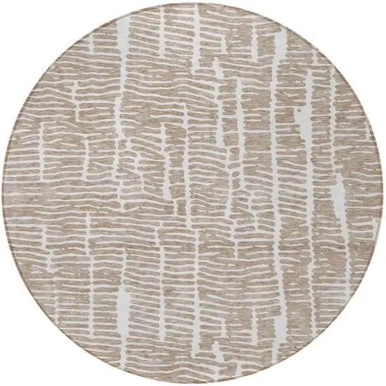8' Brown And Ivory Round Abstract Washable Indoor Outdoor Area Rug Photo 5