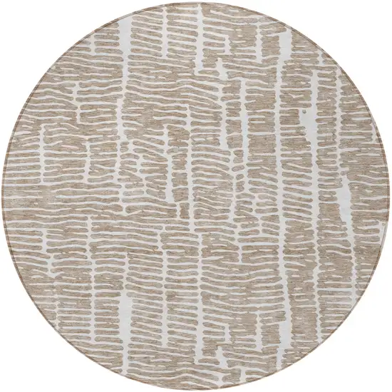 8' Brown And Ivory Round Abstract Washable Indoor Outdoor Area Rug Photo 5