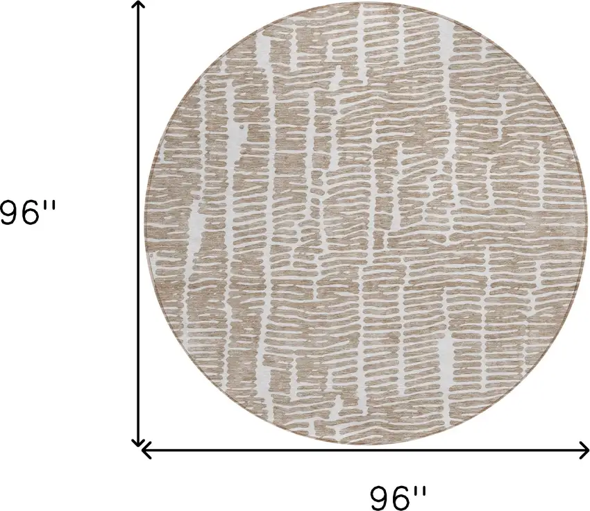 8' Brown And Ivory Round Abstract Washable Indoor Outdoor Area Rug Photo 3