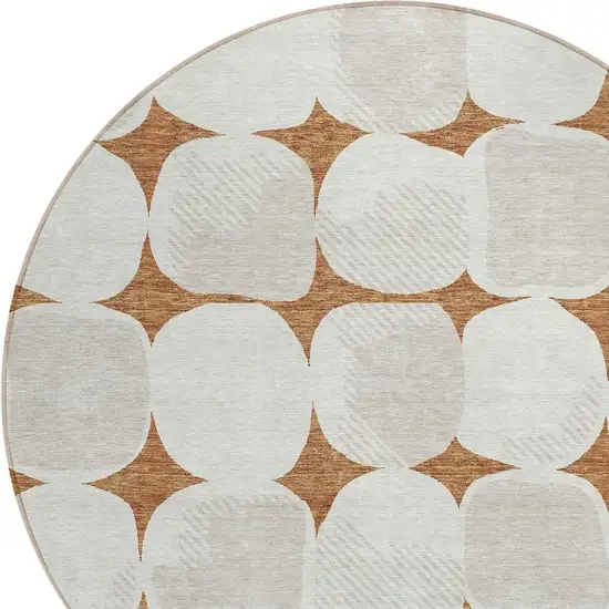 8' Brown And Ivory Round Abstract Washable Indoor Outdoor Area Rug Photo 4