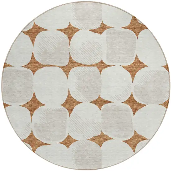 8' Brown And Ivory Round Abstract Washable Indoor Outdoor Area Rug Photo 2