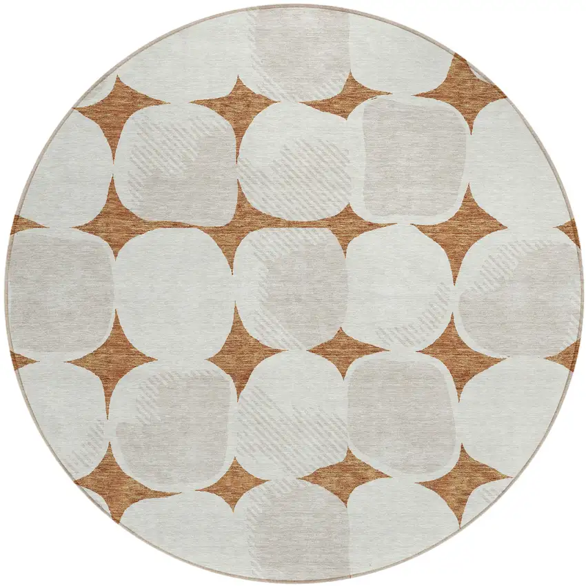 8' Brown And Ivory Round Abstract Washable Indoor Outdoor Area Rug Photo 2