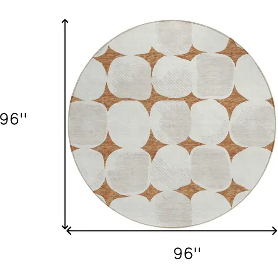 8' Brown And Ivory Round Abstract Washable Indoor Outdoor Area Rug Photo 3
