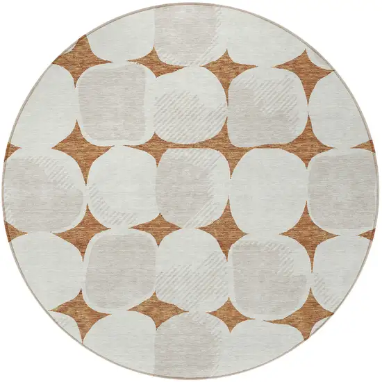 8' Brown And Ivory Round Abstract Washable Indoor Outdoor Area Rug Photo 6