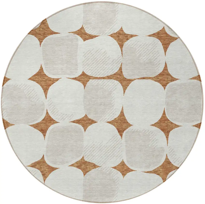 8' Brown And Ivory Round Abstract Washable Indoor Outdoor Area Rug Photo 6