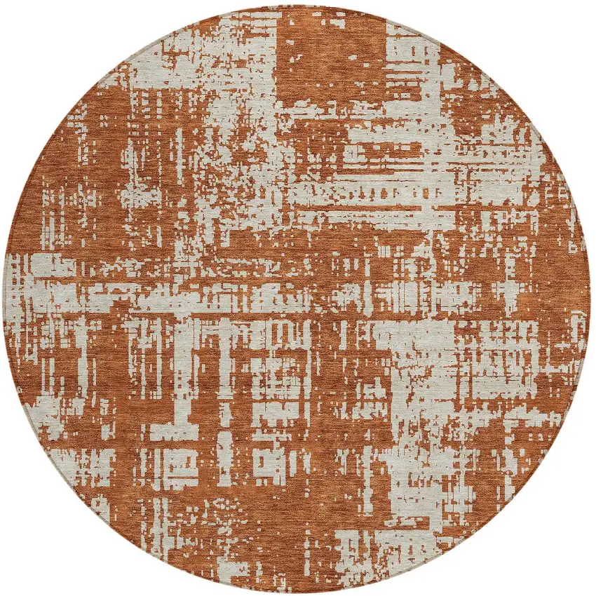 8' Brown And Ivory Round Abstract Washable Indoor Outdoor Area Rug Photo 5