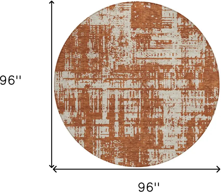 8' Brown And Ivory Round Abstract Washable Indoor Outdoor Area Rug Photo 3