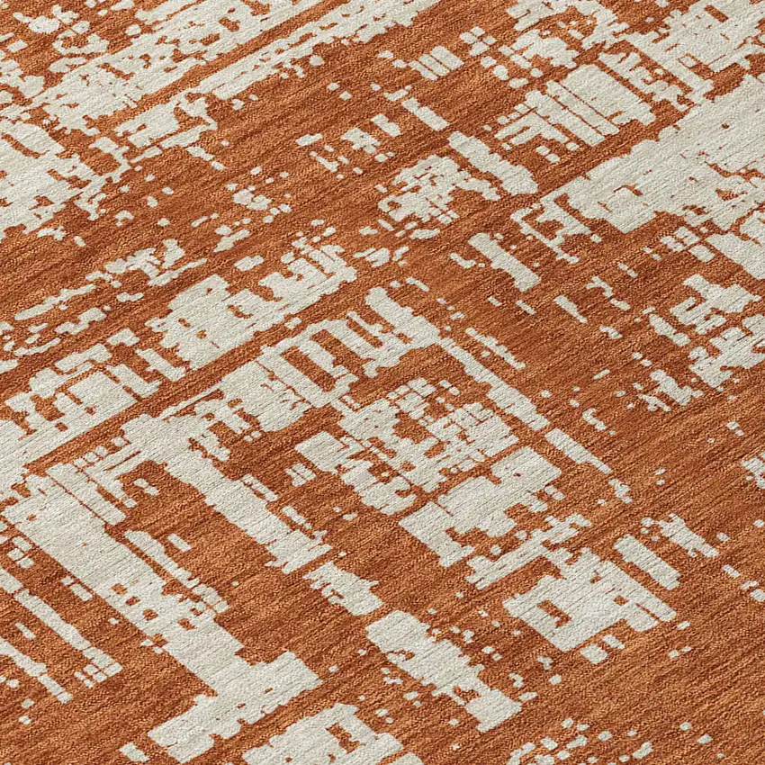 8' Brown And Ivory Round Abstract Washable Indoor Outdoor Area Rug Photo 8