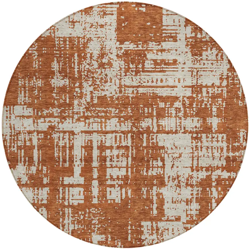 8' Brown And Ivory Round Abstract Washable Indoor Outdoor Area Rug Photo 2
