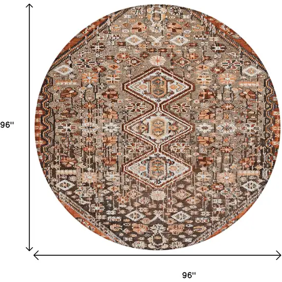 8' Brown And Ivory Round Aztec Washable Indoor Outdoor Area Rug Photo 9