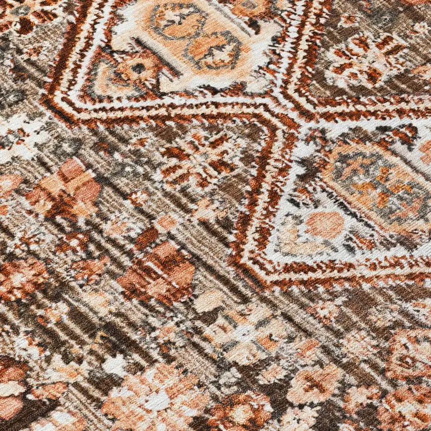 8' Brown And Ivory Round Aztec Washable Indoor Outdoor Area Rug Photo 8