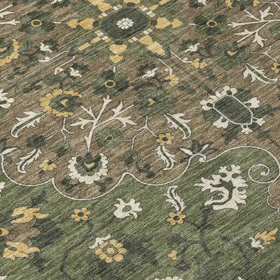 8' Brown And Ivory Round Floral Medallion Washable Indoor Outdoor Area Rug Photo 7