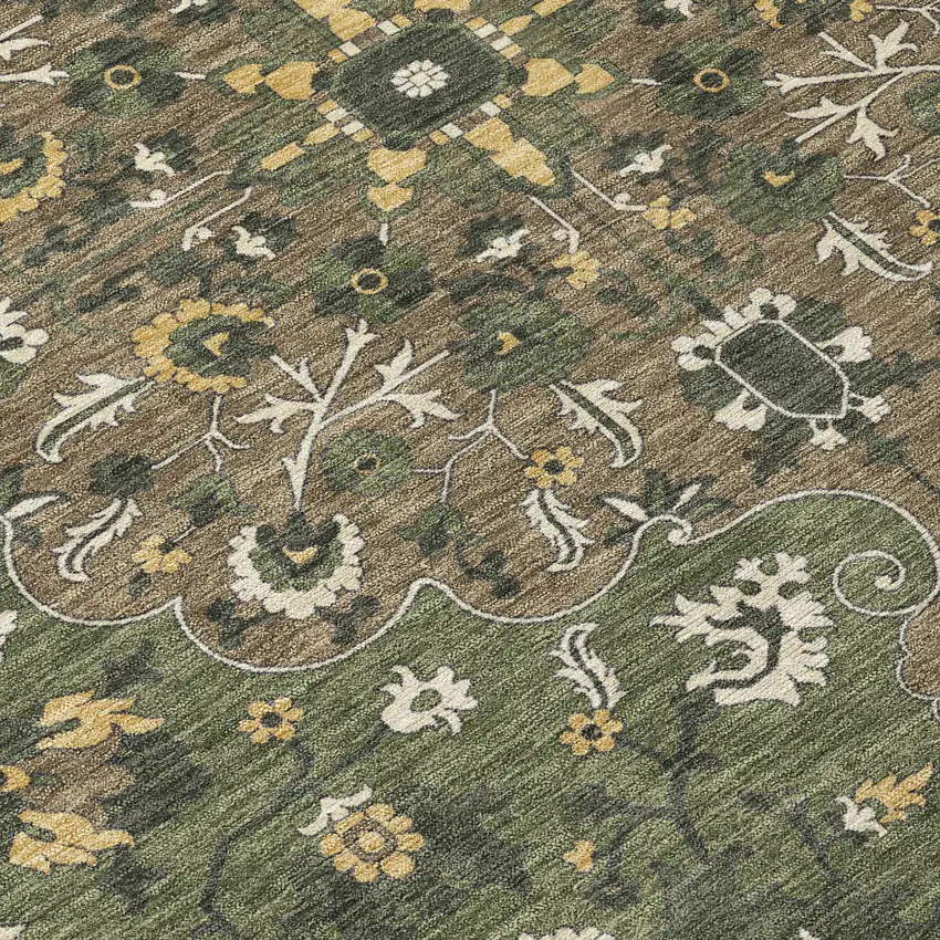 8' Brown And Ivory Round Floral Medallion Washable Indoor Outdoor Area Rug Photo 7