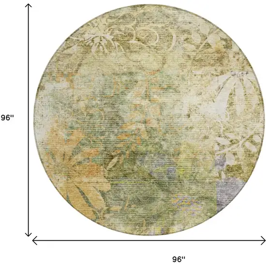 8' Brown And Ivory Round Floral Washable Indoor Outdoor Area Rug Photo 3