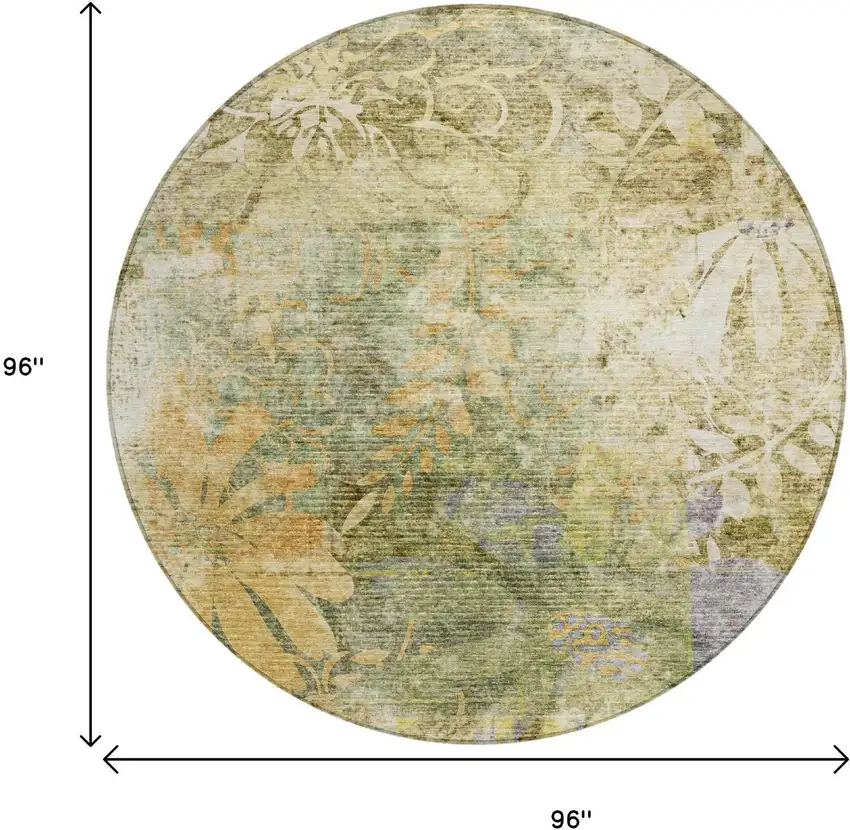 8' Brown And Ivory Round Floral Washable Indoor Outdoor Area Rug Photo 3