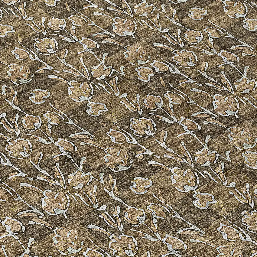 8' Brown And Ivory Round Floral Washable Indoor Outdoor Area Rug Photo 4
