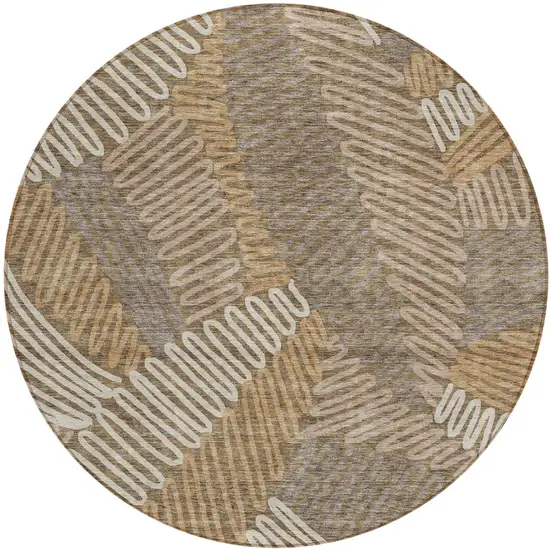 8' Brown And Ivory Round Floral Washable Indoor Outdoor Area Rug Photo 2