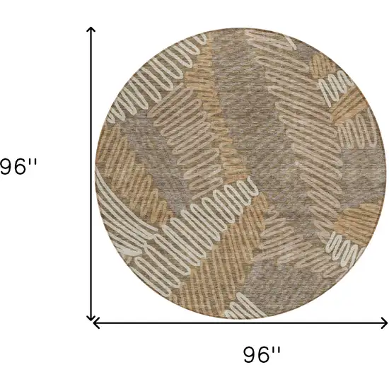 8' Brown And Ivory Round Floral Washable Indoor Outdoor Area Rug Photo 3
