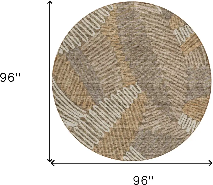 8' Brown And Ivory Round Floral Washable Indoor Outdoor Area Rug Photo 3