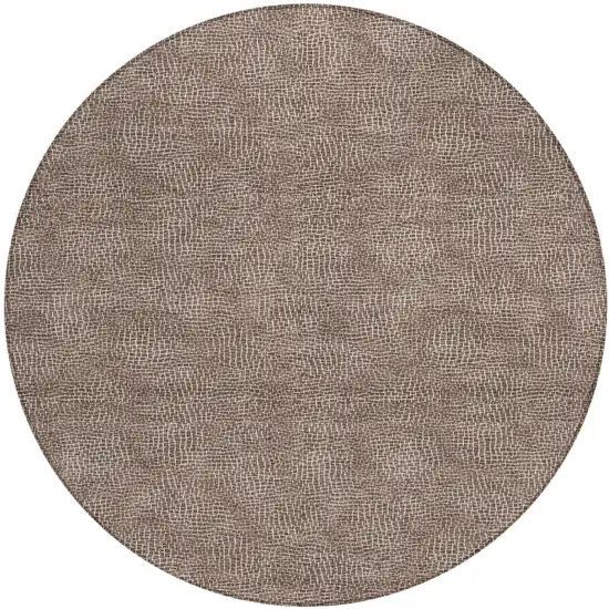 8' Brown And Ivory Round Geometric Washable Indoor Outdoor Area Rug Photo 2