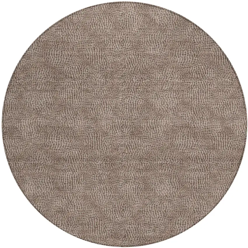 8' Brown And Ivory Round Geometric Washable Indoor Outdoor Area Rug Photo 2