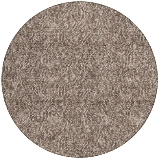 8' Brown And Ivory Round Geometric Washable Indoor Outdoor Area Rug Photo 6