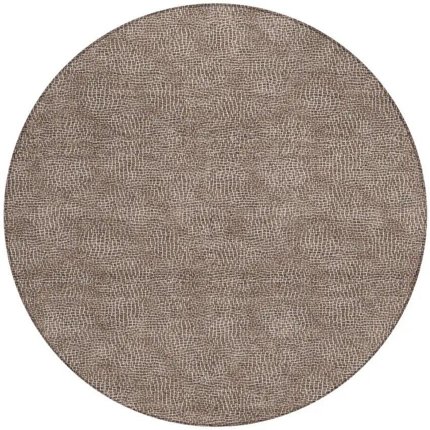 8' Brown And Ivory Round Geometric Washable Indoor Outdoor Area Rug Photo 6