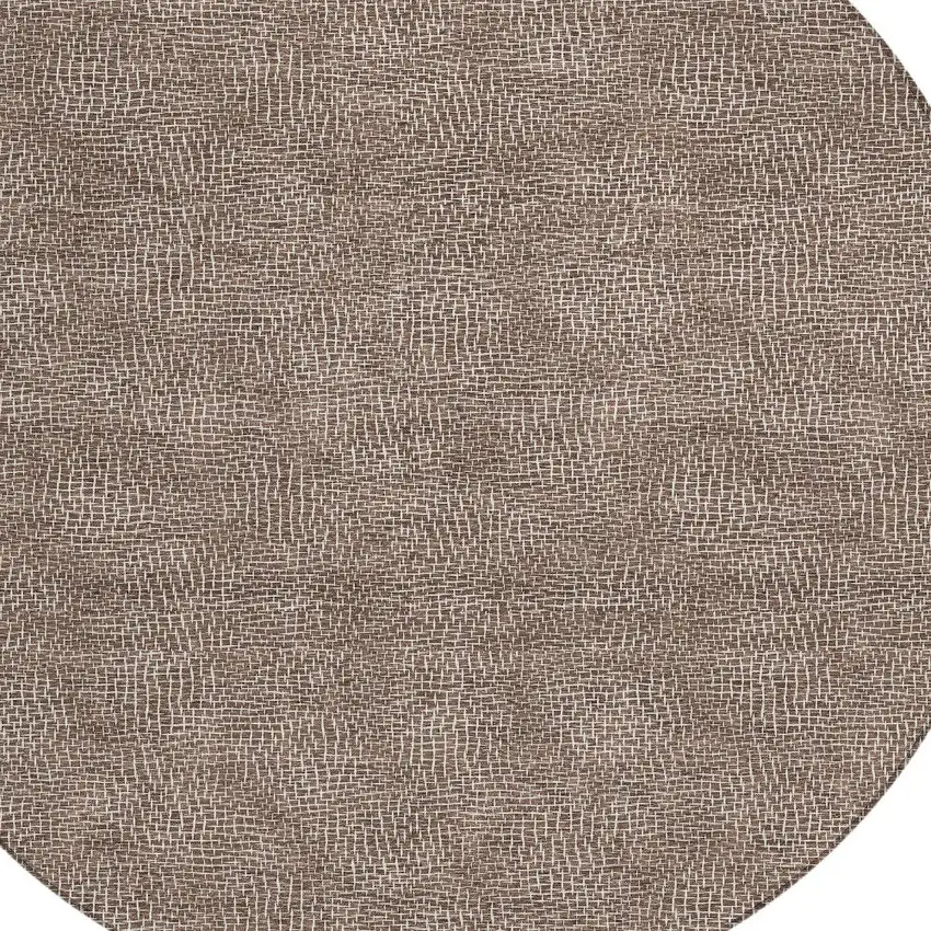 8' Brown And Ivory Round Geometric Washable Indoor Outdoor Area Rug Photo 5
