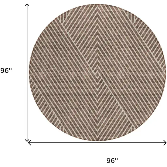 8' Brown And Ivory Round Geometric Washable Indoor Outdoor Area Rug Photo 3