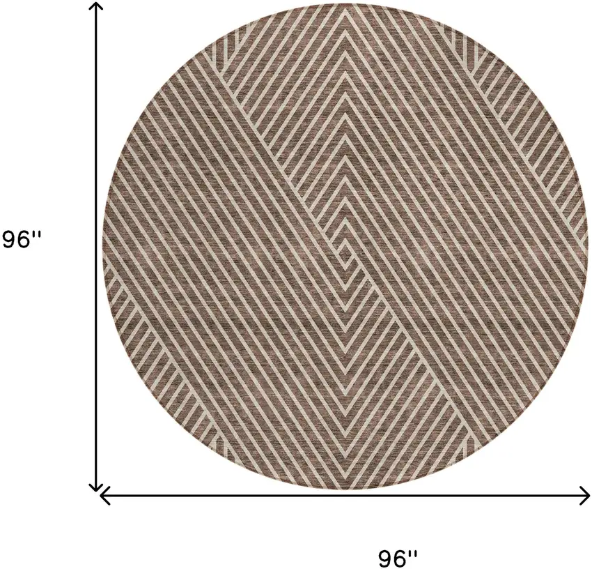 8' Brown And Ivory Round Geometric Washable Indoor Outdoor Area Rug Photo 3