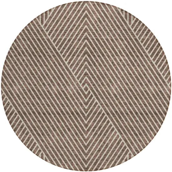 8' Brown And Ivory Round Geometric Washable Indoor Outdoor Area Rug Photo 2