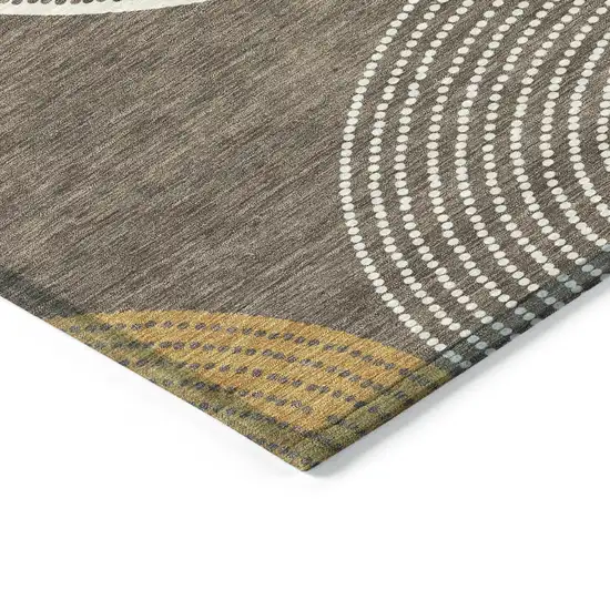 8' Brown And Ivory Round Geometric Washable Indoor Outdoor Area Rug Photo 6